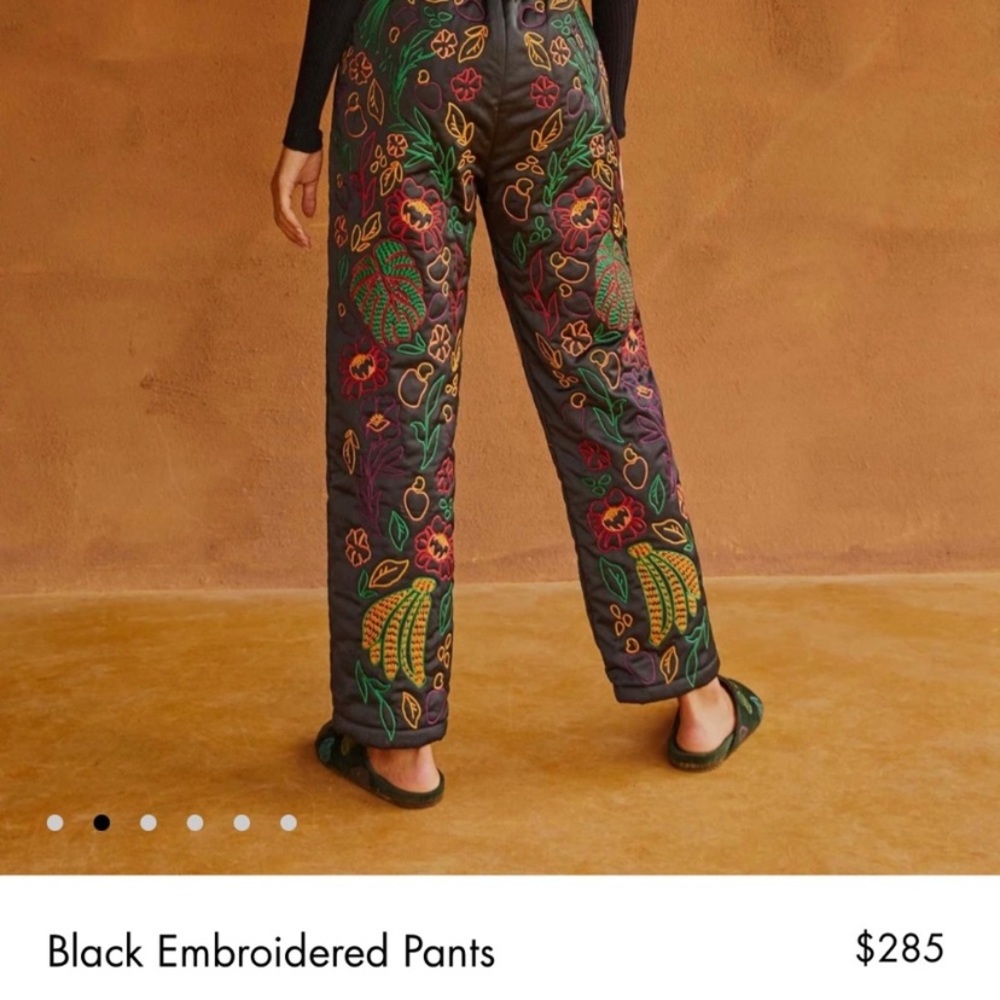 FARM RIO - Black Embroidered Pants - XL